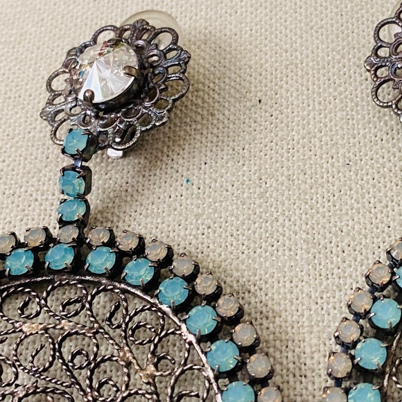 Vintage 1980's NIKOLAS FRANGOS Filigree Rhinestone OVERSIZED Clip On Earrings 4" - Picture 6 of 14